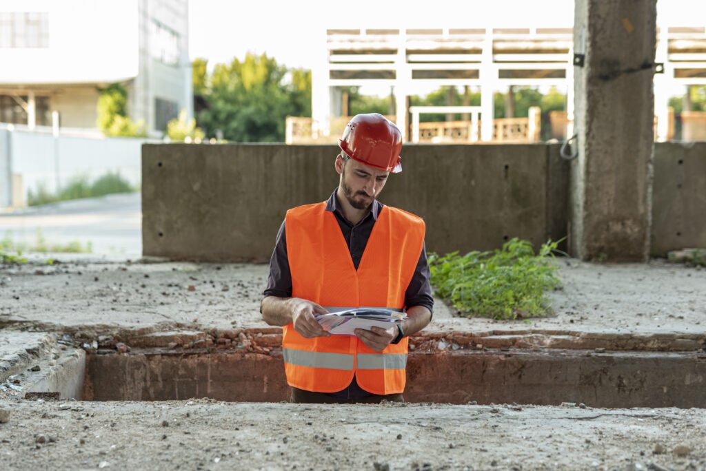 builder-looking-documents-construction-site